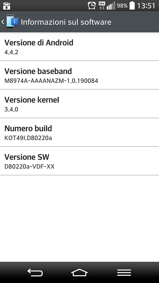 Vodafone Italia rilascia Android 4.4.2 su LG G2 (download)