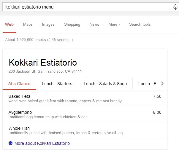 Google integra ora i menù dei ristoranti, ma solo negli USA per il momento