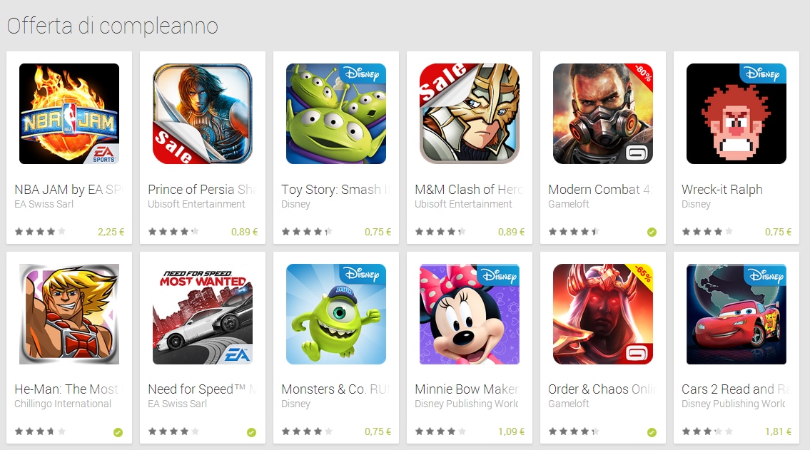 Google Play compie due anni: ecco una serie di giochi a sconto e offerte sugli acquisti in-app