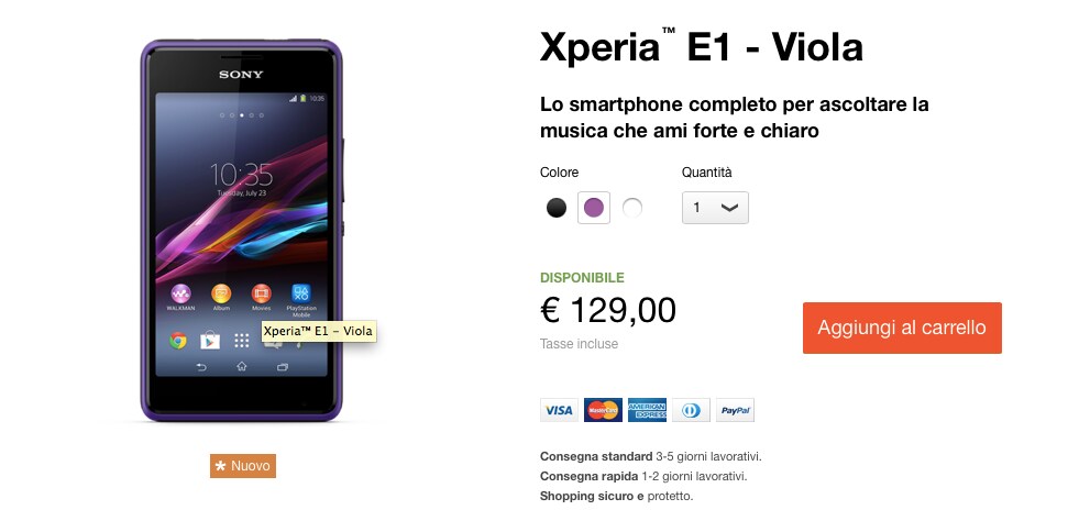 Sony Xperia E1 arriva in Italia a 129€ (foto e video)