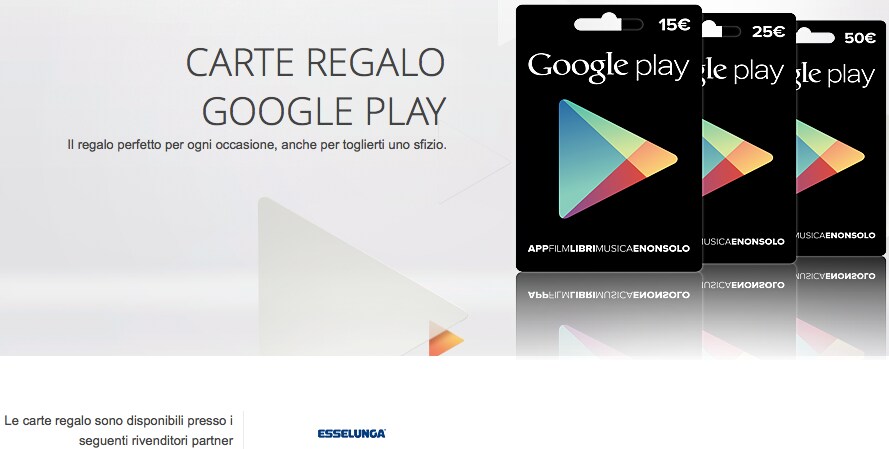 Carte regalo di Google Play: Esselunga si conferma unico partner al momento