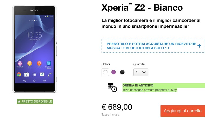 Sony Xperia Z2 in Italia dai primi di maggio