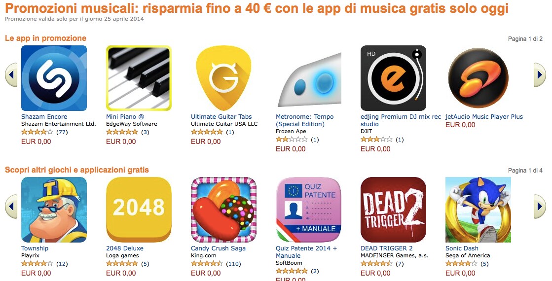 Promozioni musicali di Amazon: fino a 40 € di app di musica gratis solo per oggi