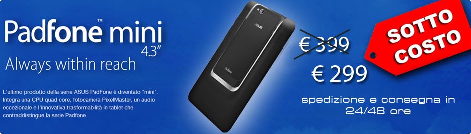 ASUS PadFone mini 4.3 a 299€ su ASUS Store