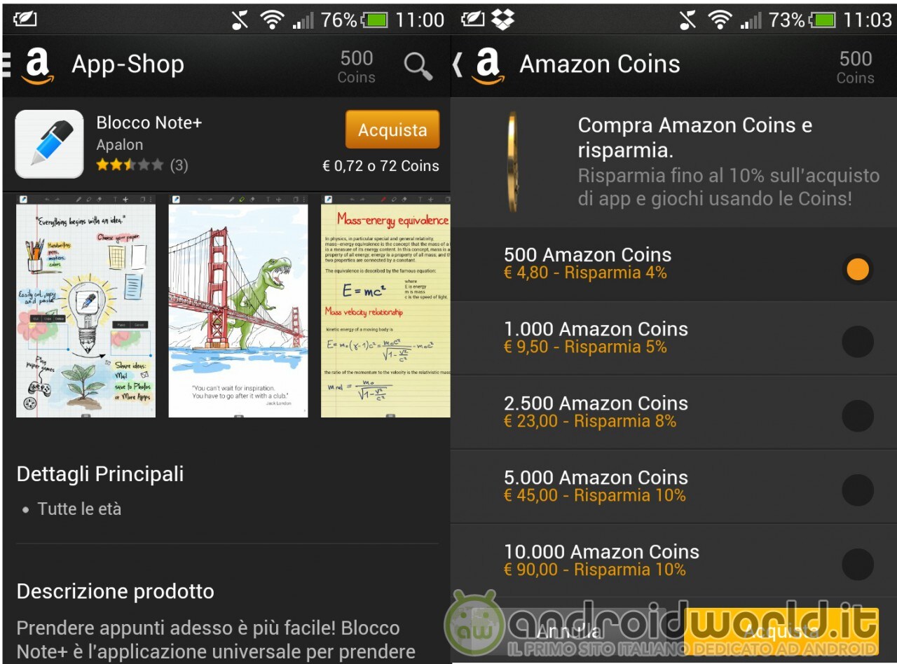 Amazon Coins: inizia il rilascio della valuta di Amazon sull&#039;App-Shop anche in Italia (foto)