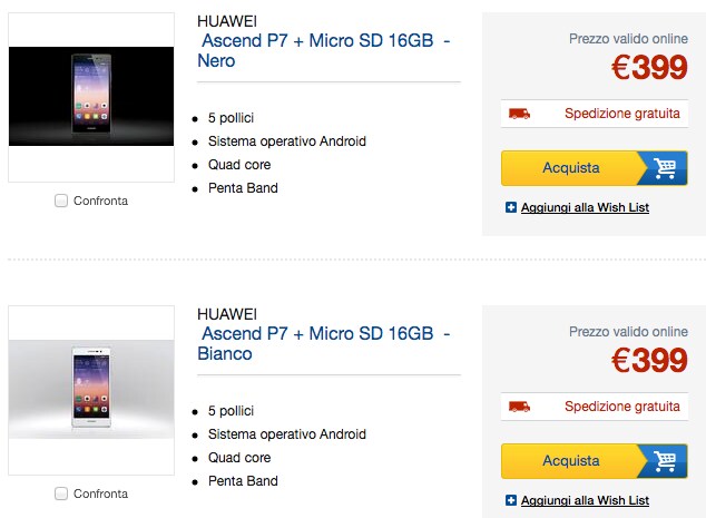 Huawei Ascend P7 arriva in pre-ordine da Euronics a 399€, micro SD e spedizione comprese