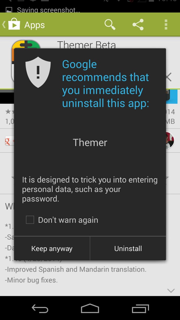 Themer non sta cercando di rubare i vostri dati, anche se il Play Store dice il contrario