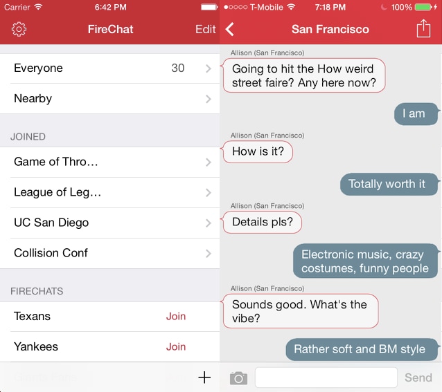 Le funzionalità di chat offline di FireChat disponibili in multi-piattaforma