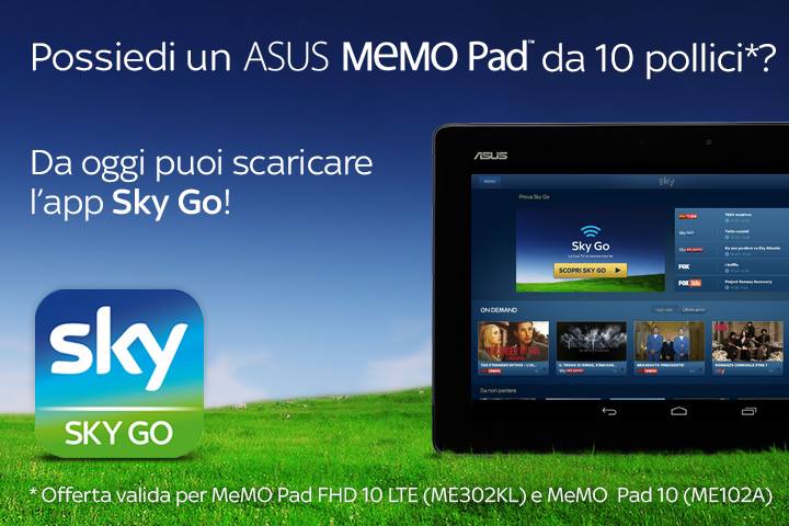 Sky Go disponibile anche per tablet ASUS MeMO Pad 10 e FHD 10