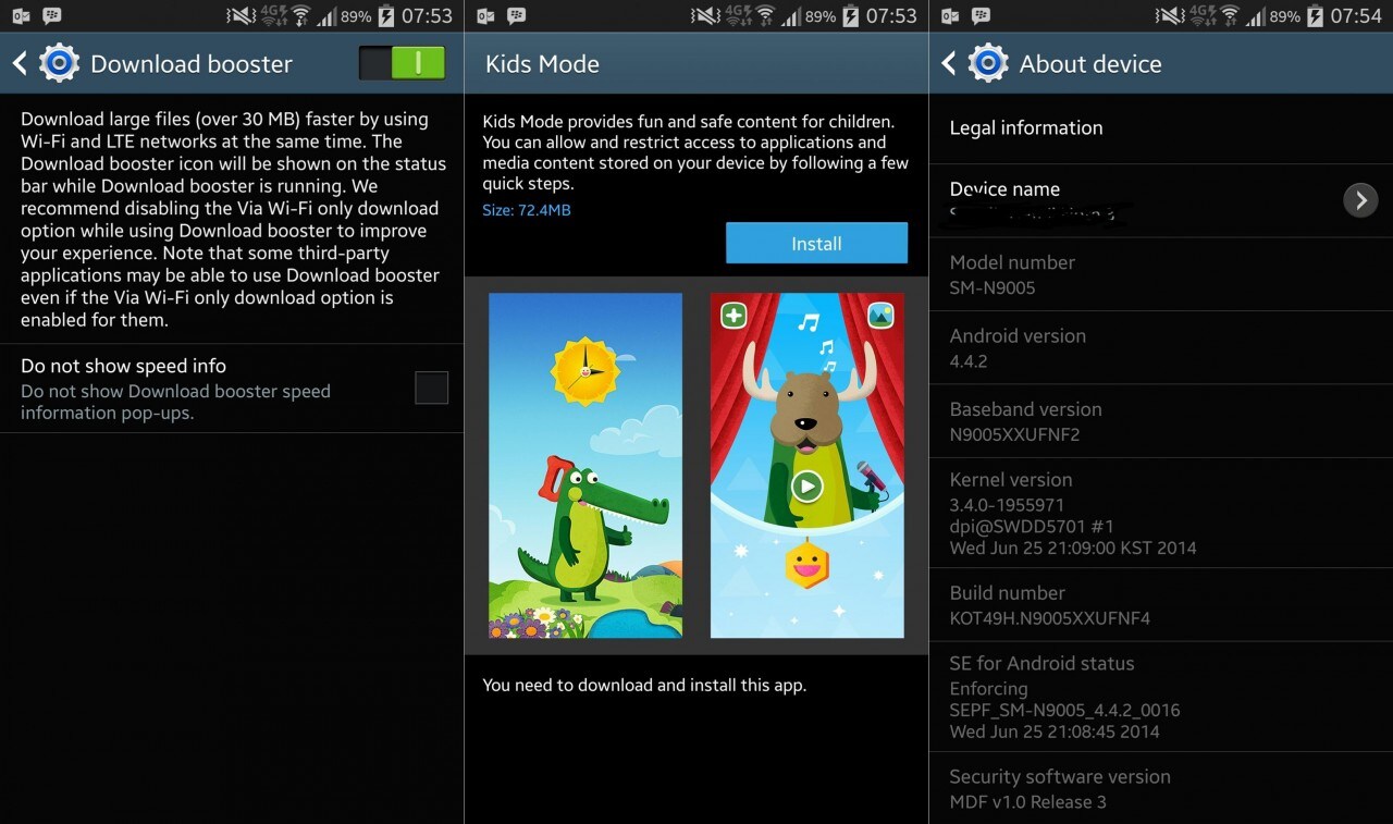 Galaxy Note 3 si aggiorna con Download Booster e Kids Mode