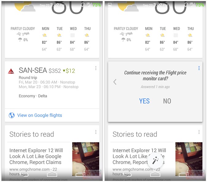 Google Now ci informa sui ribassi di prezzo dei voli che ci interessano