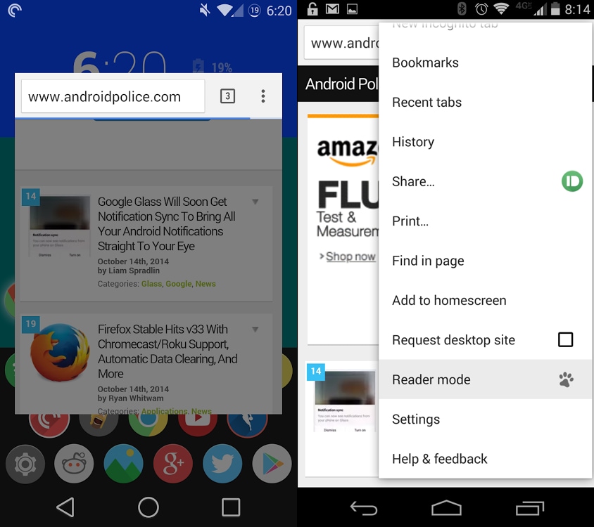 Chrome Beta 39 nasconde la modalità lettura e su Android L viene eseguito in finestra (download apk)