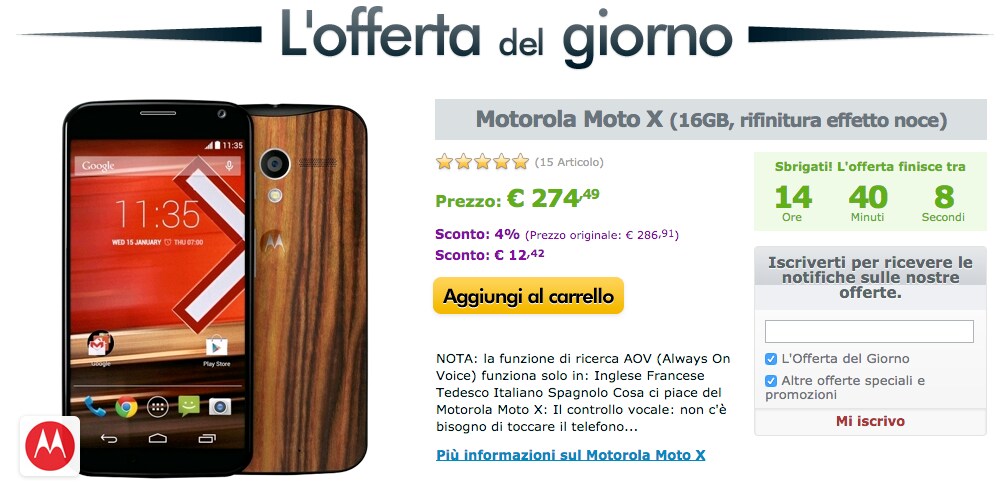 Motorola Moto X effetto noce a 274€ su eXpansys