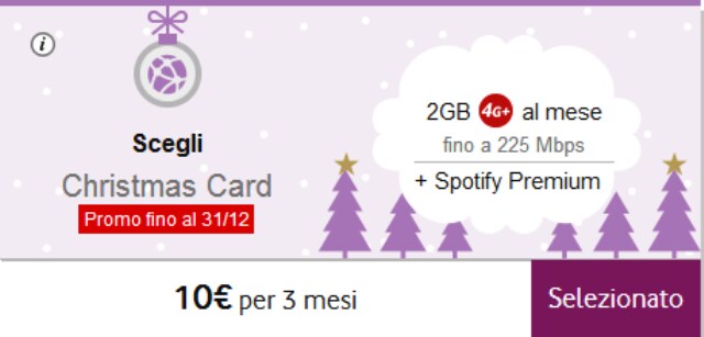 Vodafone Christmas Card: 2 GB in 4G per 3 mesi e 6 mesi Spotify a 10€