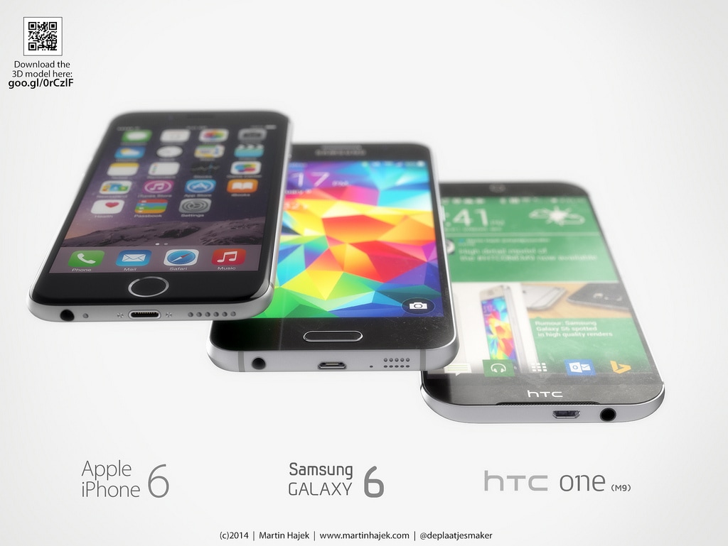 HTC One M9 vs Samsung Galaxy S6 vs iPhone 6: sfida a colpi di render (foto)