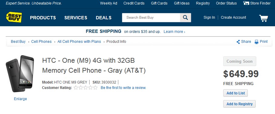 HTC One M9 appare sul sito di Best Buy a 649 dollari