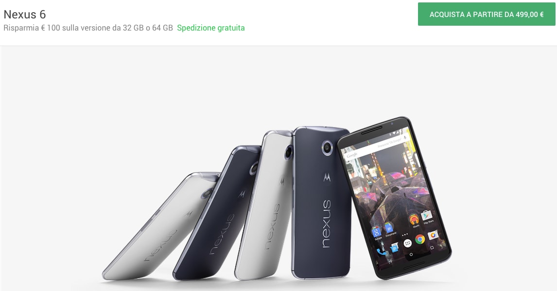 Dietrofront! Nexus 6 rincara di 80€ e passa a 499€ sul Google Store