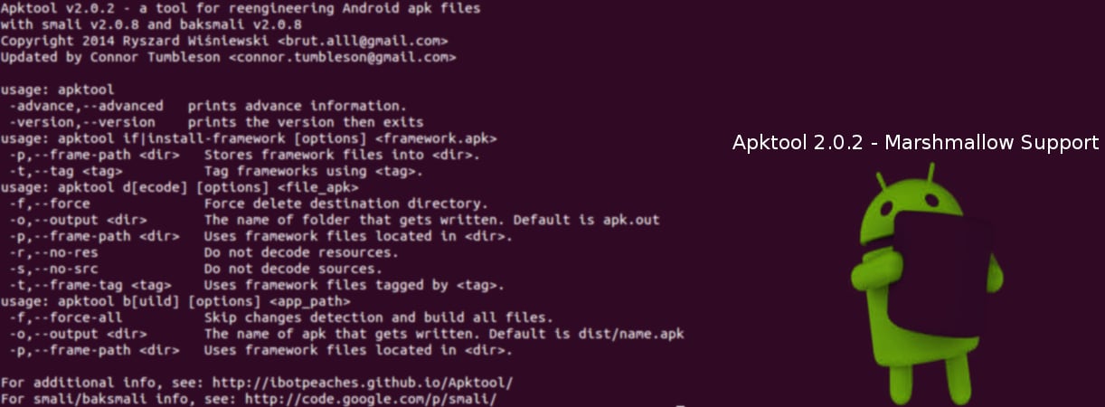 Apktool raggiunge la versione 2.0.2 ed aggiunge il supporto alle API 23 di Marshmallow