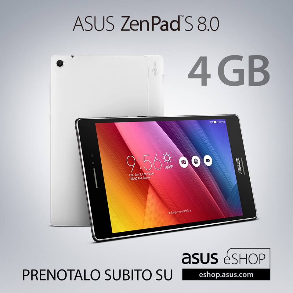 ASUS ZenPad S 8.0 con 4 GB di RAM disponibile in pre-ordine