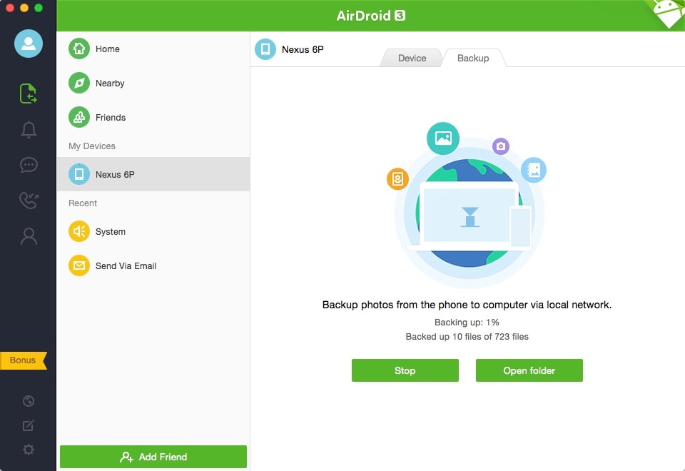 Airdroid promette un facile backup delle vostre foto da Android a PC