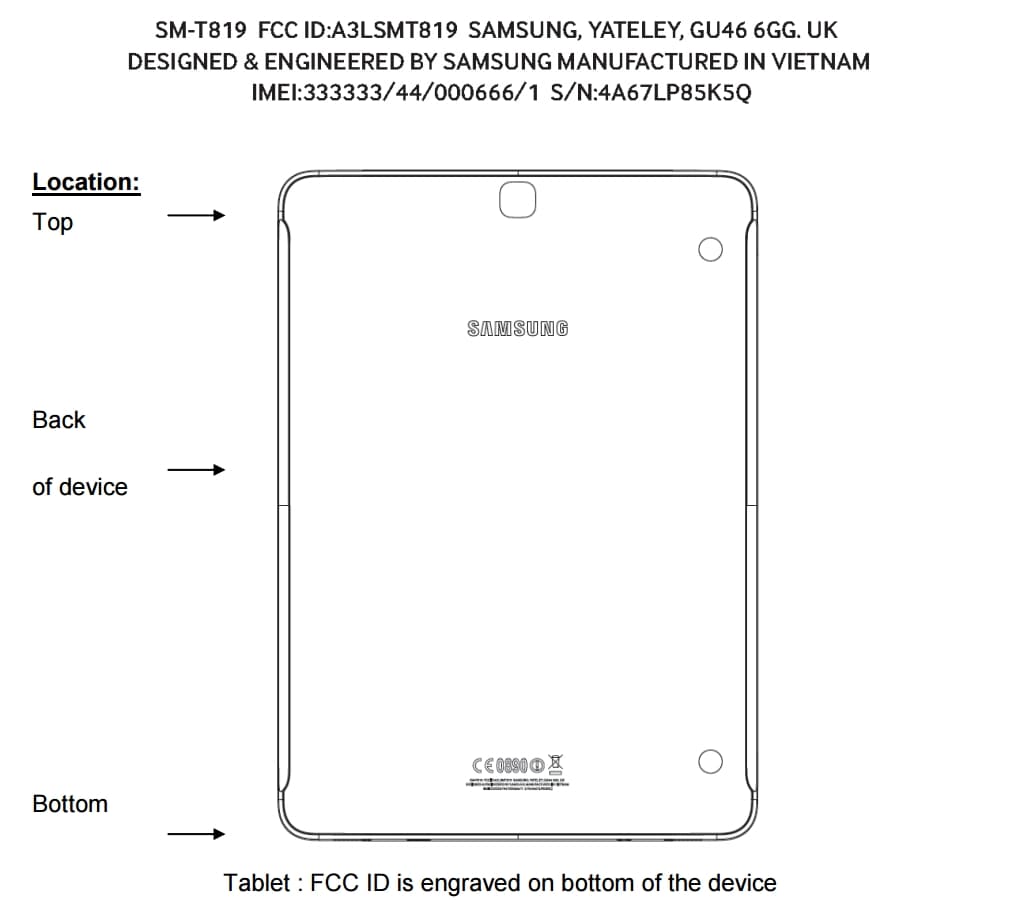 Samsung Galaxy Tab S3 9.7 (SM-T819) mostra i suoi bozzetti dall&#039;FCC