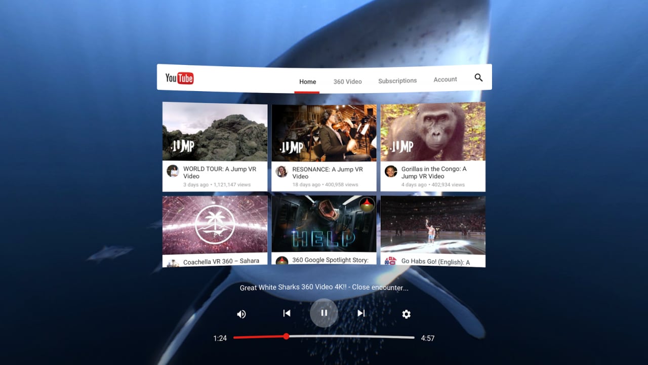 Ecco come sarà YouTube VR, la versione di YouTube apposita per Daydream