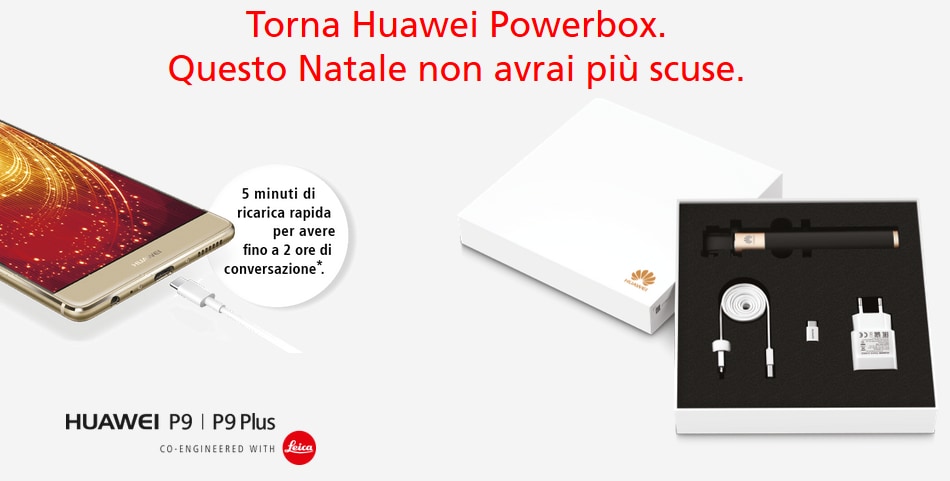 Huawei vi regala una Powerbox se acquistate P9 o P9 Plus prima di Natale