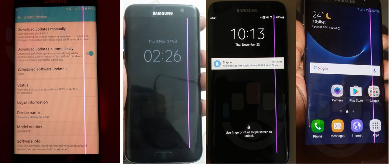 Una strana banda rosa è comparsa sul display di molti Galaxy S7 Edge (aggiornato: Samsung la riparerà in garanzia)