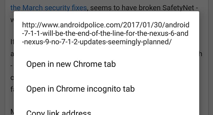 Chrome Dev 58 consente di aprire Custom tab in una nuova scheda (foto)