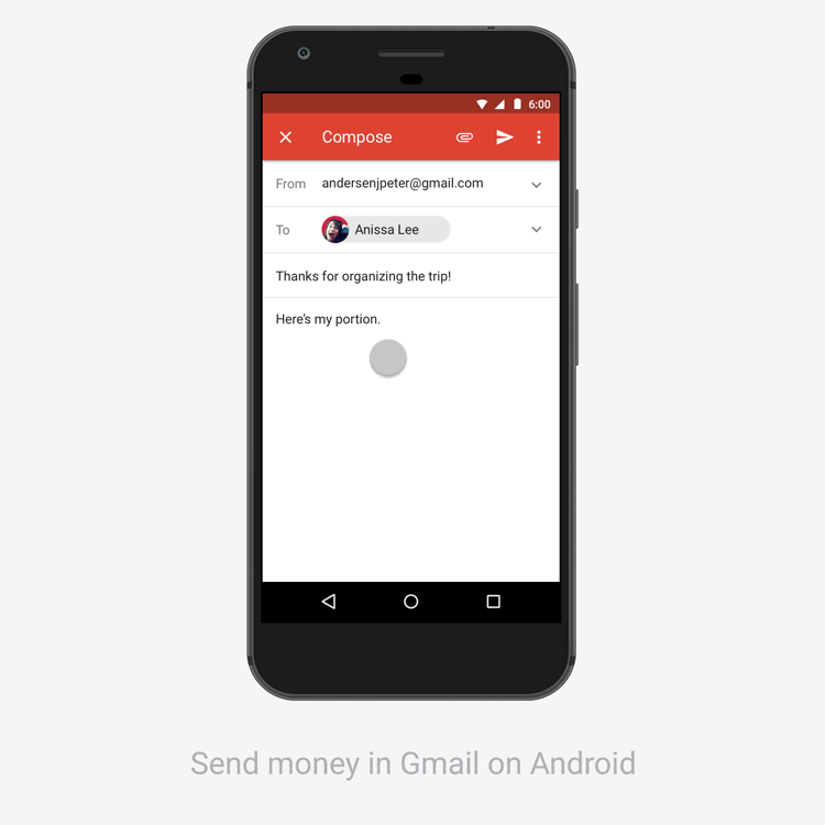 Da oggi l&#039;app di Gmail vi consente di inviare denaro, ma solo se vivete negli USA (foto)