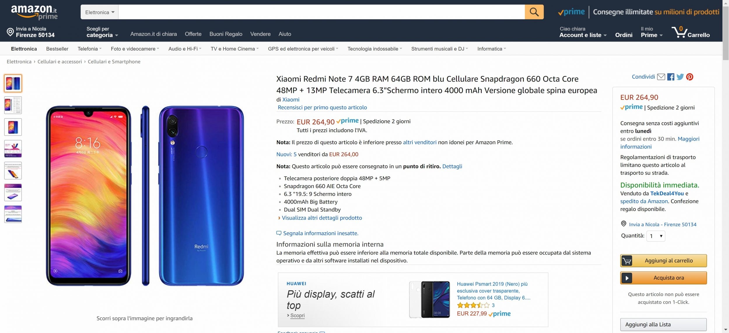 Redmi Note 7 è sul marketplace di Amazon Italia, ma non fidatevi del prezzo